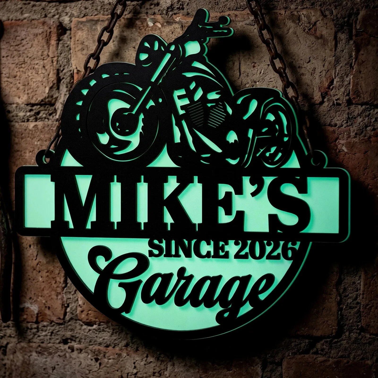 Personalized Motorcycle Garage Sign, Custom Biker Man Cave Decor Wall Art Plaque