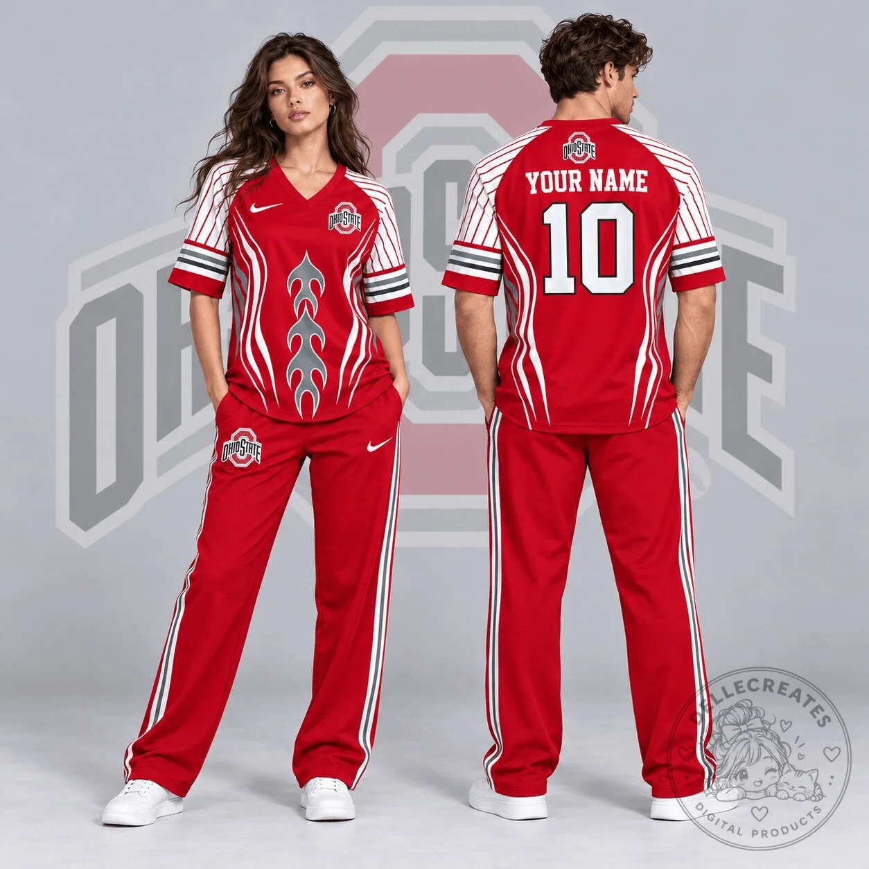 Ohio State Buckeyes Flame Stripe Personalized V-Neck Football Jersey