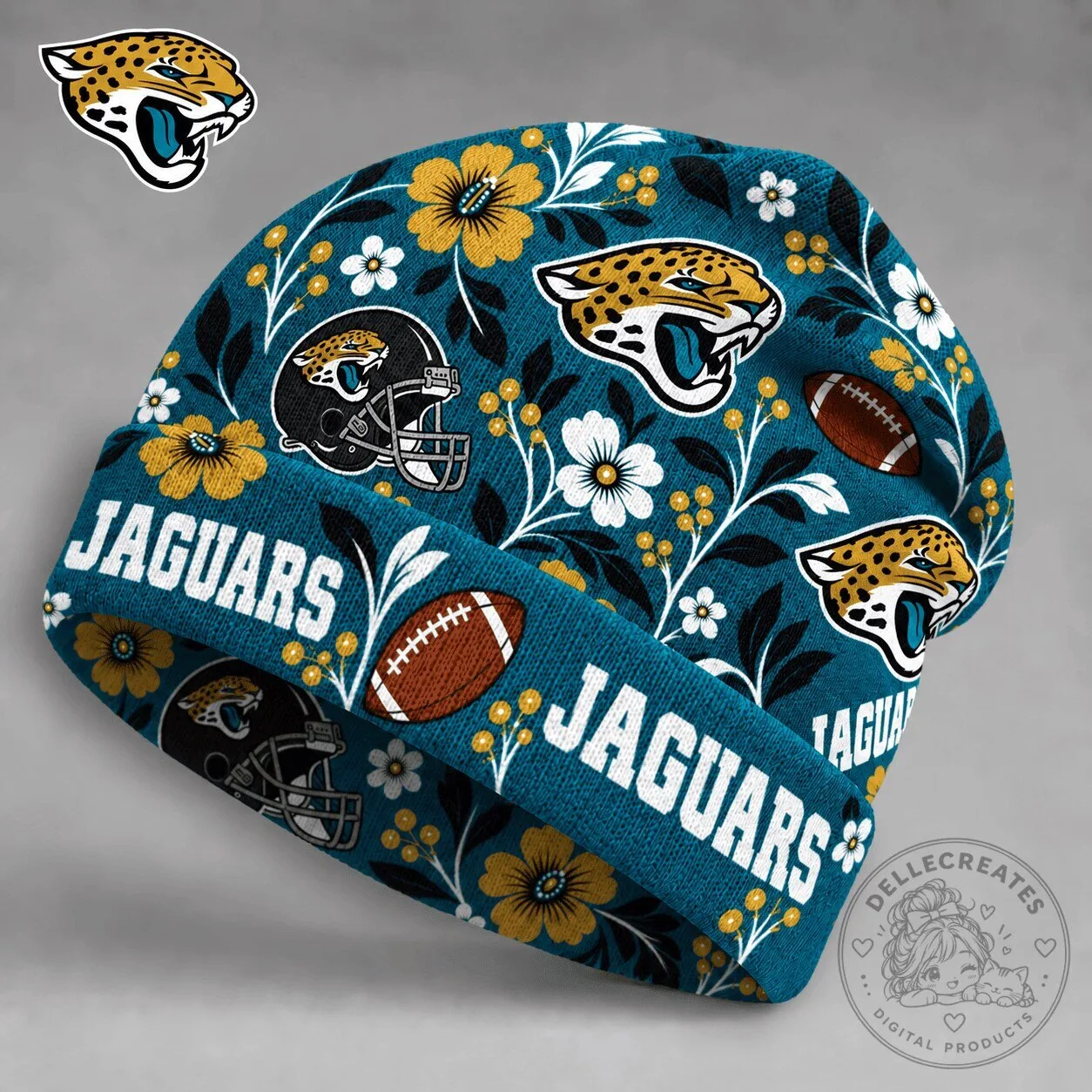 Jacksonville Jaguars Floral Pattern NFL Football Team Beanie Hat
