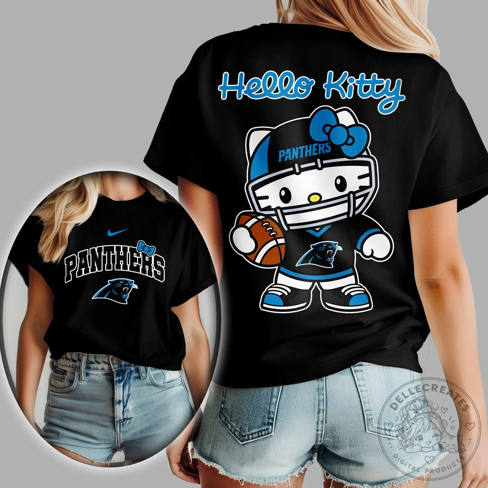 Carolina Panthers Hello Kitty Football Fan Women's Black T-Shirt