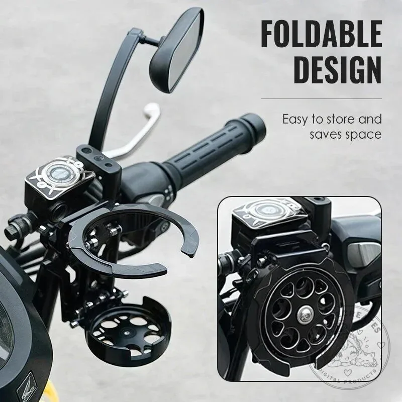 Foldable Motorcycle Handlebar Drink Holder for Water Bottles and Cups