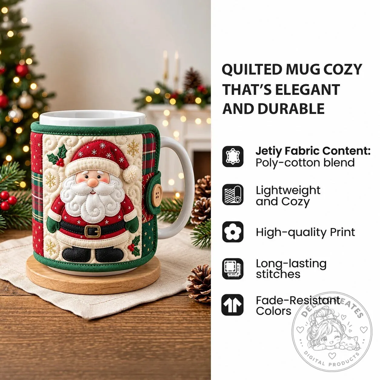 Christmas Bow And Ornaments Quilted Mug Cozy Holiday Drinkware Accessory 10 Christmas Bow And Ornaments Quilted Mug Cozy Holiday Drinkware Accessory
