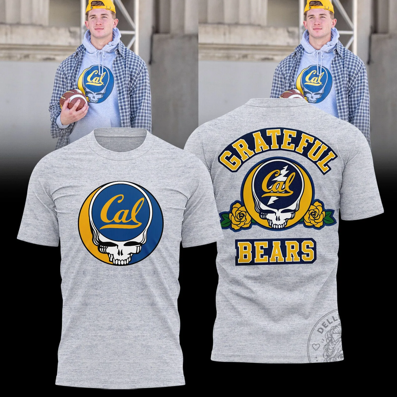 Grateful Dead Cal Berkeley Bears Skull and Roses Graphic T-Shirt