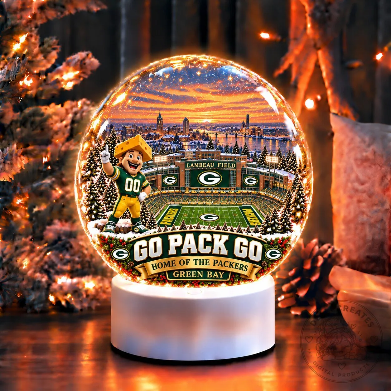 Green Bay Packers Lambeau Field Go Pack Go Christmas Snow Globe Night Light