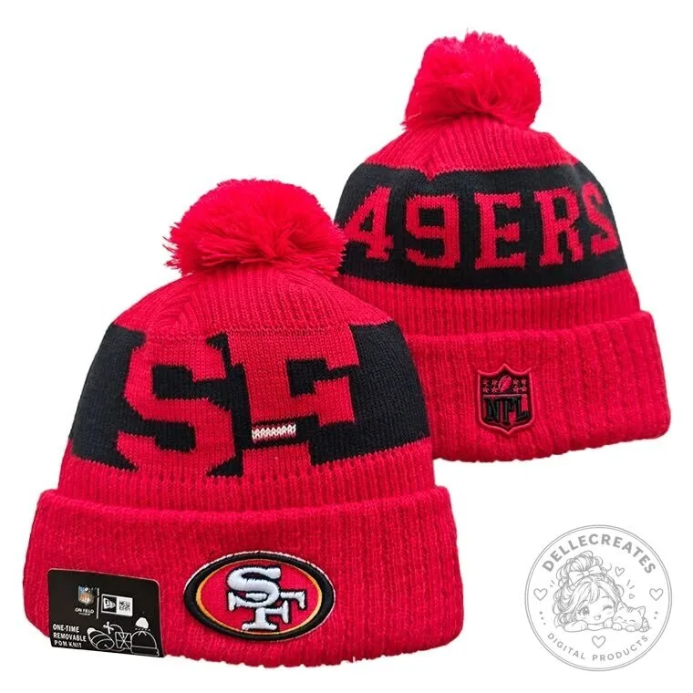 San Francisco 49ers National Football League Red and Black Pom Knit Beanie Hat