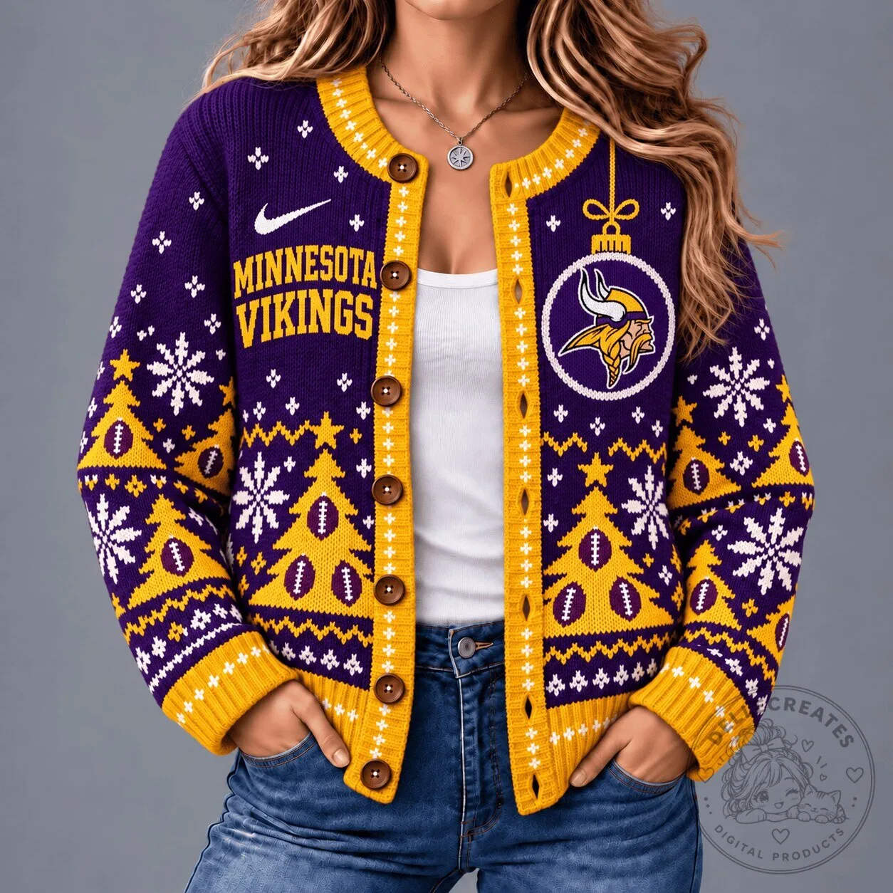 Minnesota Vikings NFL Football Christmas Holiday Snowflake Ugly Sweater Cardigan