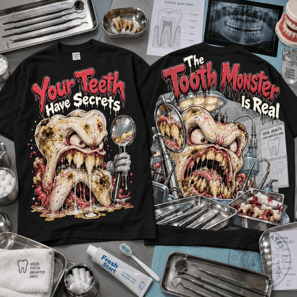 Creepy Tooth Monster Is Real Dental Humor Graphic Short-Sleeve T-Shirt 38 Creepy Tooth Monster Is Real Dental Humor Graphic Short-Sleeve T-Shirt