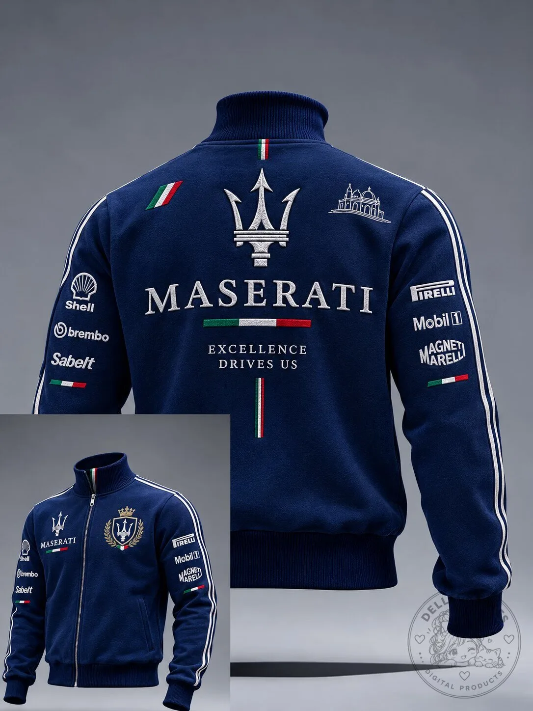 Maserati Trident Logo Excellence Drives Us Blue Track Jacket