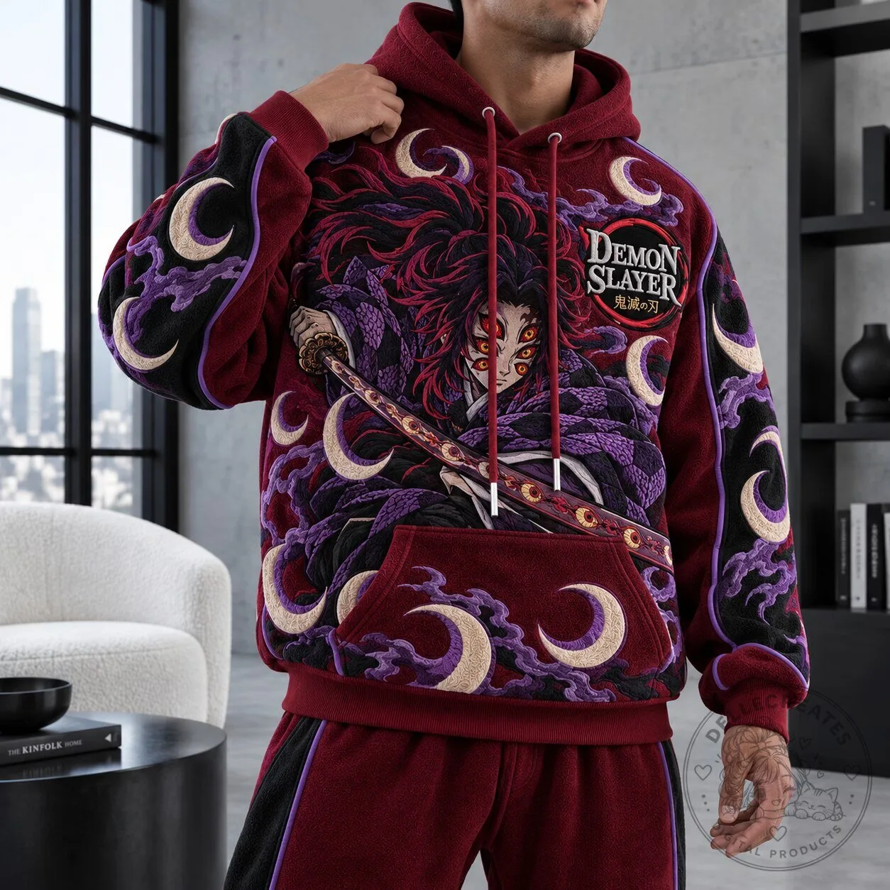 Demon Slayer Kokushibo Moon Breathing Anime Graphic Fleece Hoodie
