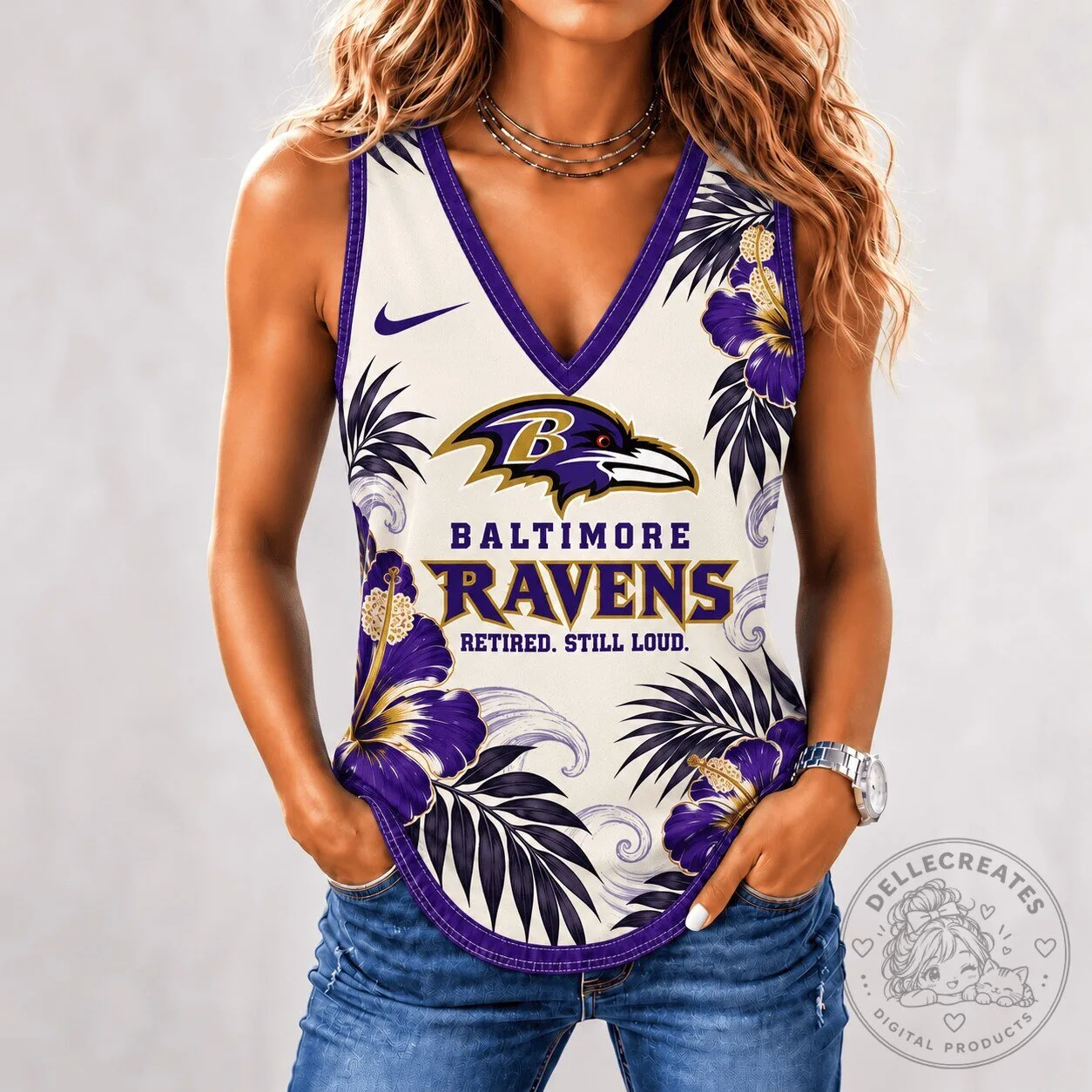 Baltimore Ravens Retired Still Loud Tropical Floral Pattern Tank Top