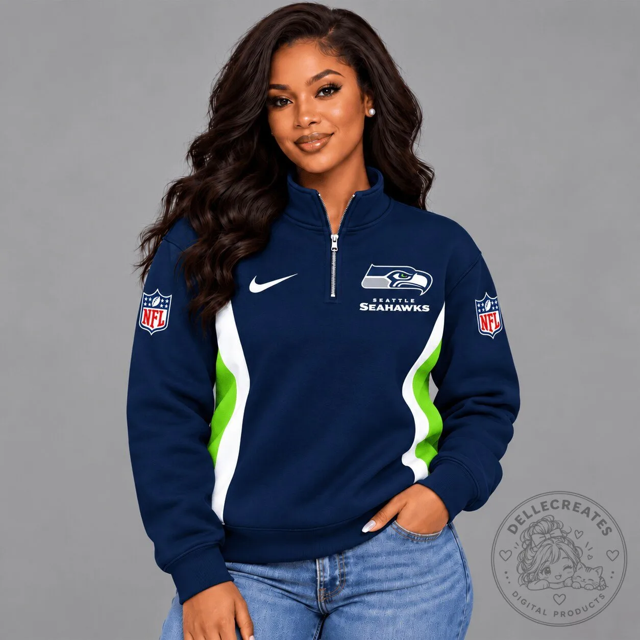 Seattle Seahawks Women's Nike Navy Blue Quarter-Zip Sweatshirt
