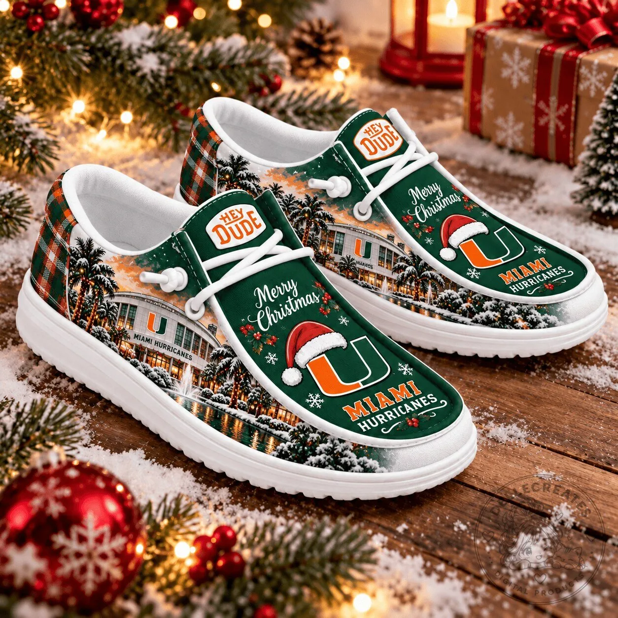 Miami Hurricanes Christmas Hey Dude Shoes - Merry Christmas Holiday Footwear