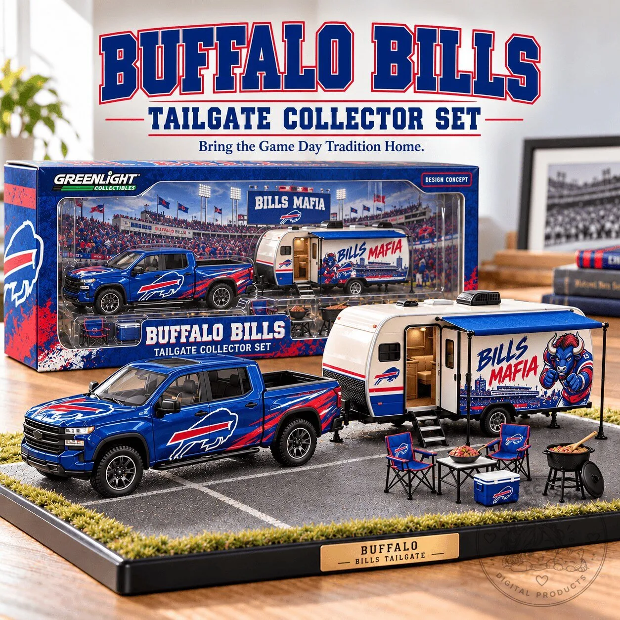 Buffalo Bills Tailgate Collector Set with Truck and Camper Trailer