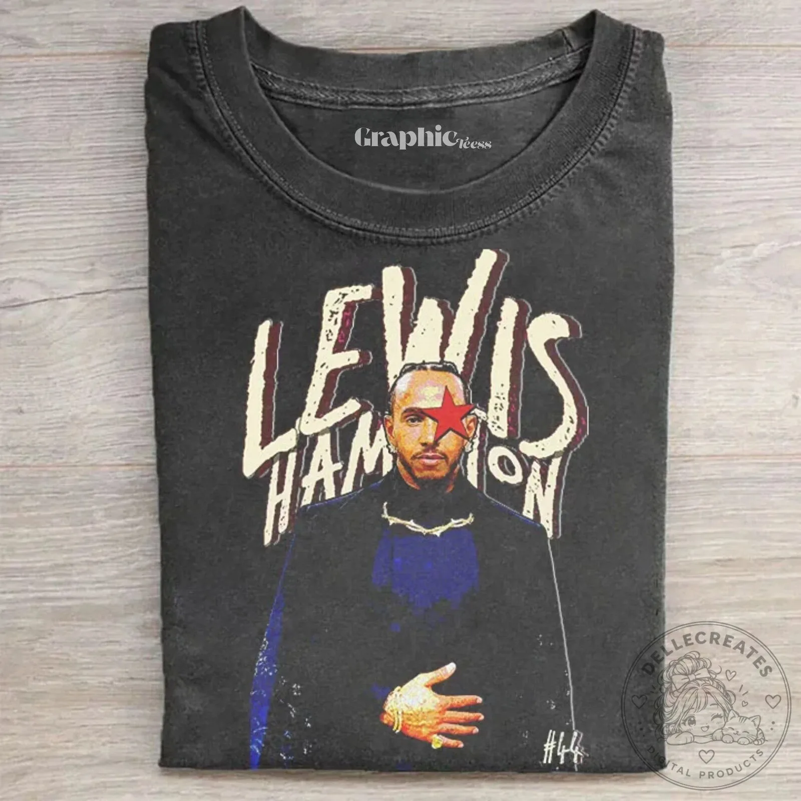 Graphic T-Shirt Featuring Portrait of Lewis Hamilton, Formula One Racing Champion 2 Graphic T-Shirt Featuring Portrait of Lewis Hamilton, Formula One Racing Champion