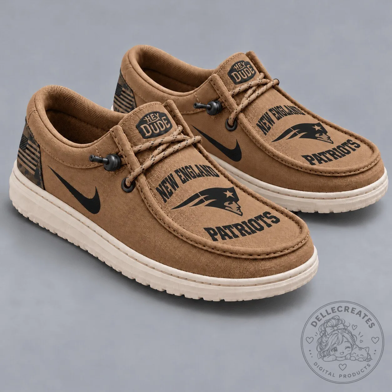 New England Patriots Football Team Logo Brown Loafer Shoes
