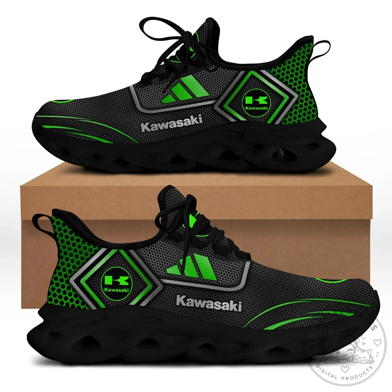 Kawasaki Green Logo Black Running Shoes