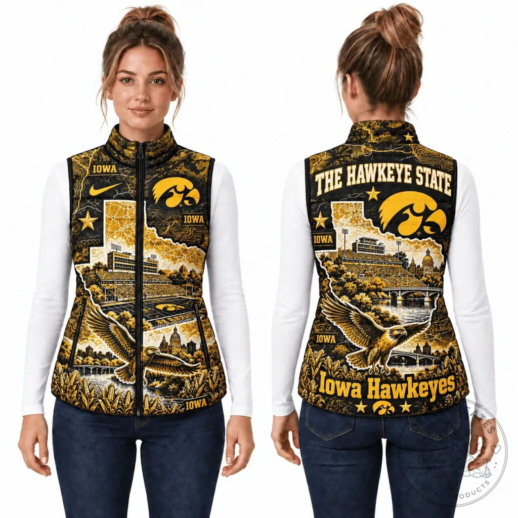 Iowa Hawkeyes The Hawkeye State Cityscape Puffer Vest 32 Iowa Hawkeyes The Hawkeye State Cityscape Puffer Vest