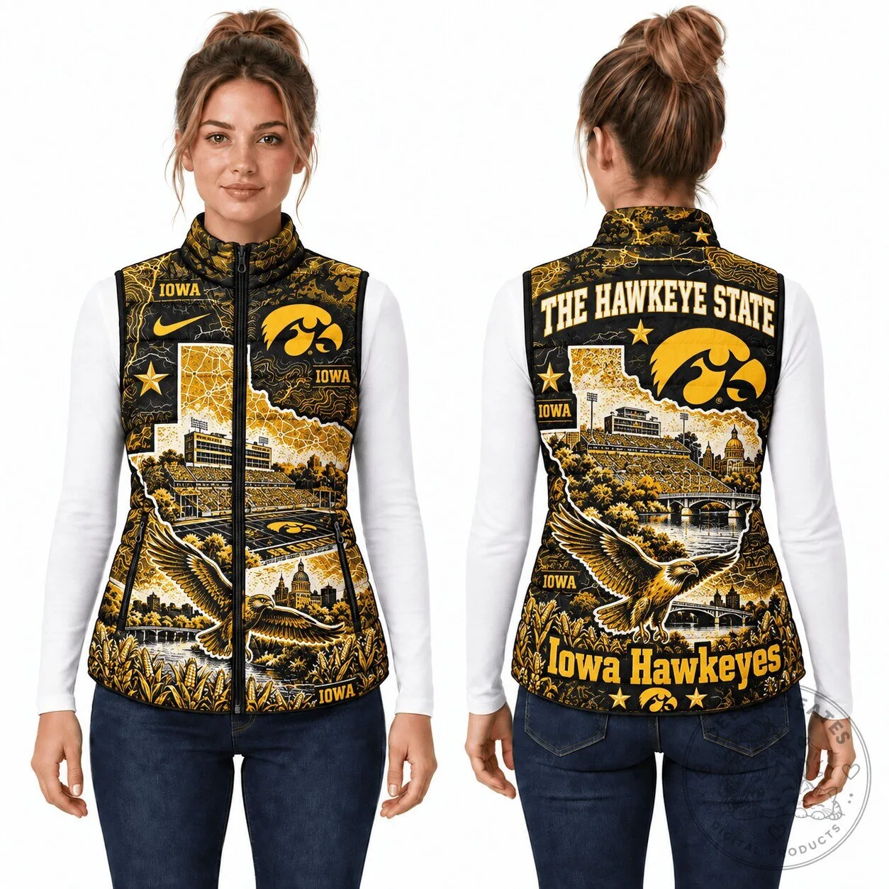 Iowa Hawkeyes The Hawkeye State Cityscape Puffer Vest