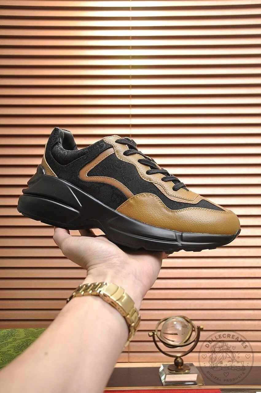 Luxury Black and Tan Leather Designer Inspired Fashion Sneakers