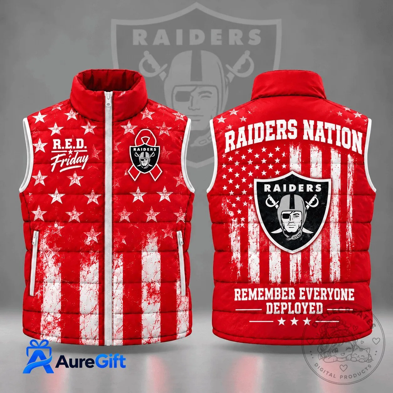 Las Vegas Raiders NFL R.E.D. Friday Stars and Stripes Patriotic Puffer Vest