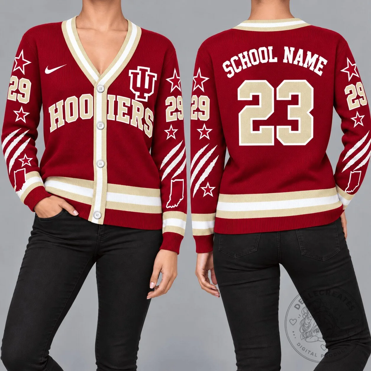 Indiana Hoosiers NCAA Retro Star Sleeve Cardigan Sweater