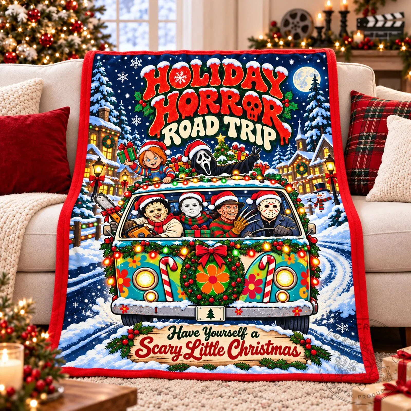 Holiday Horror Road Trip Scary Little Christmas Movie Characters Fleece Blanket