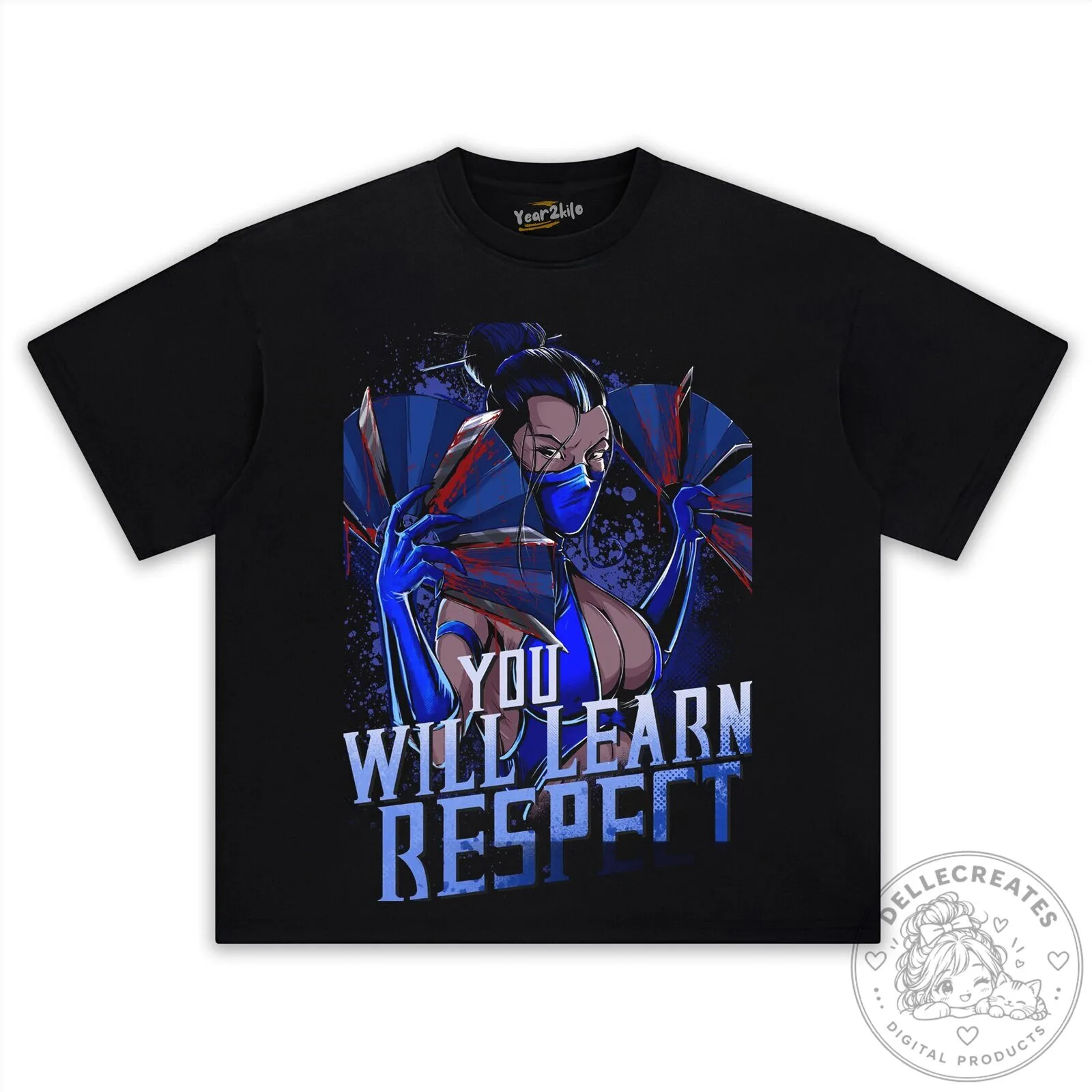 Kitana Mortal Kombat You Will Learn Respect Video Game Black T-Shirt