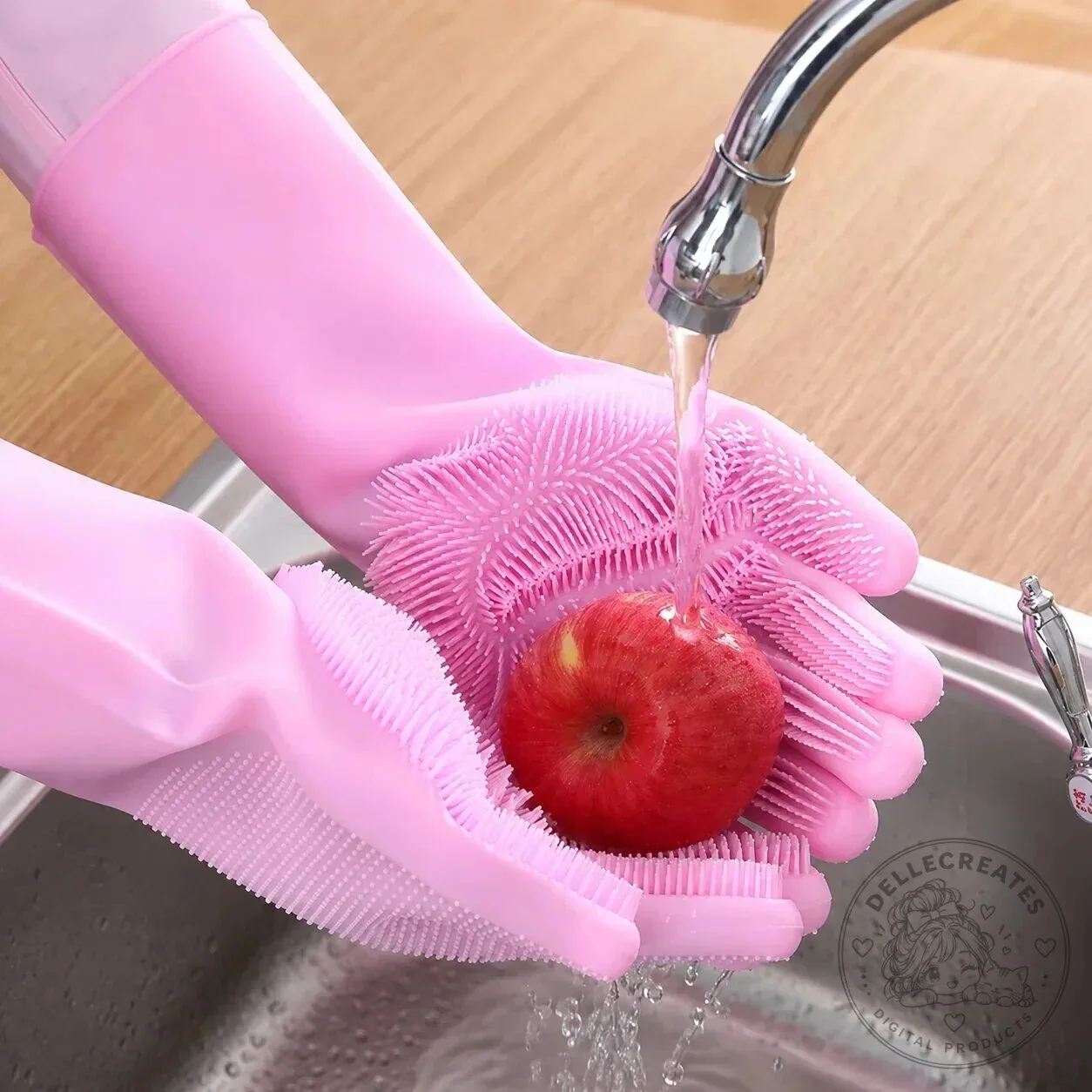 Pink Silicone Scrubbing Gloves for Kitchen and Pet Cleaning