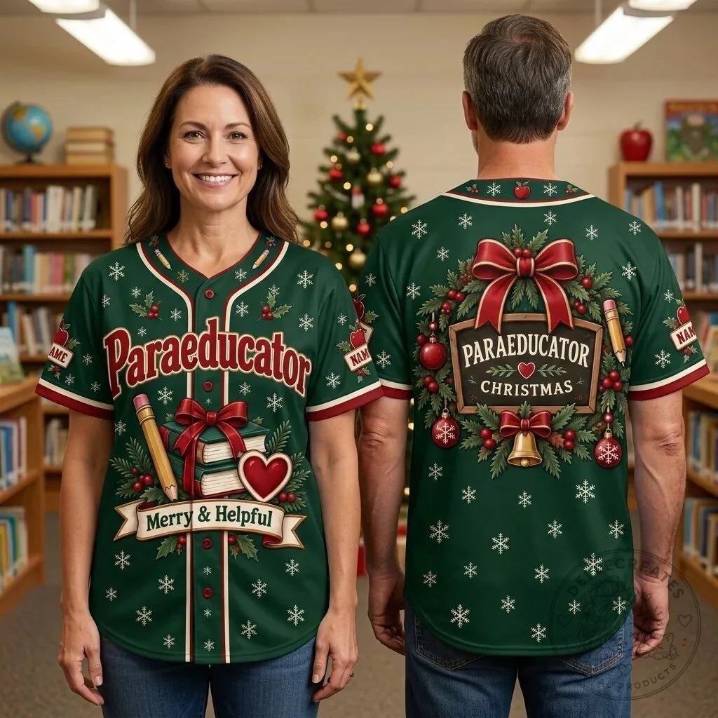 Paraeducator Christmas Merry And Helpful Holiday Baseball Jersey