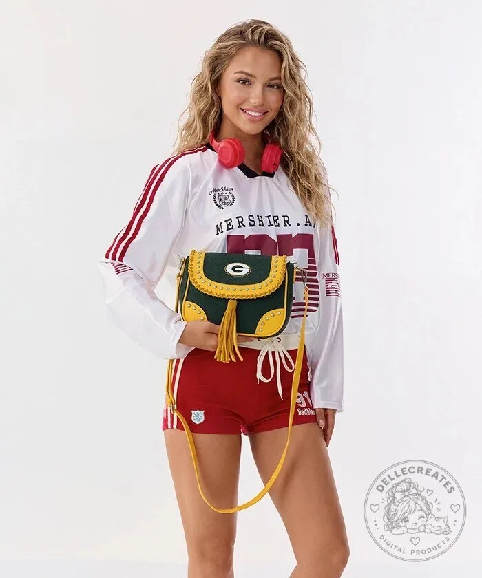 Green Bay Packers Studded Fringe Flap Crossbody Bag for Women 16 Green Bay Packers Studded Fringe Flap Crossbody Bag for Women