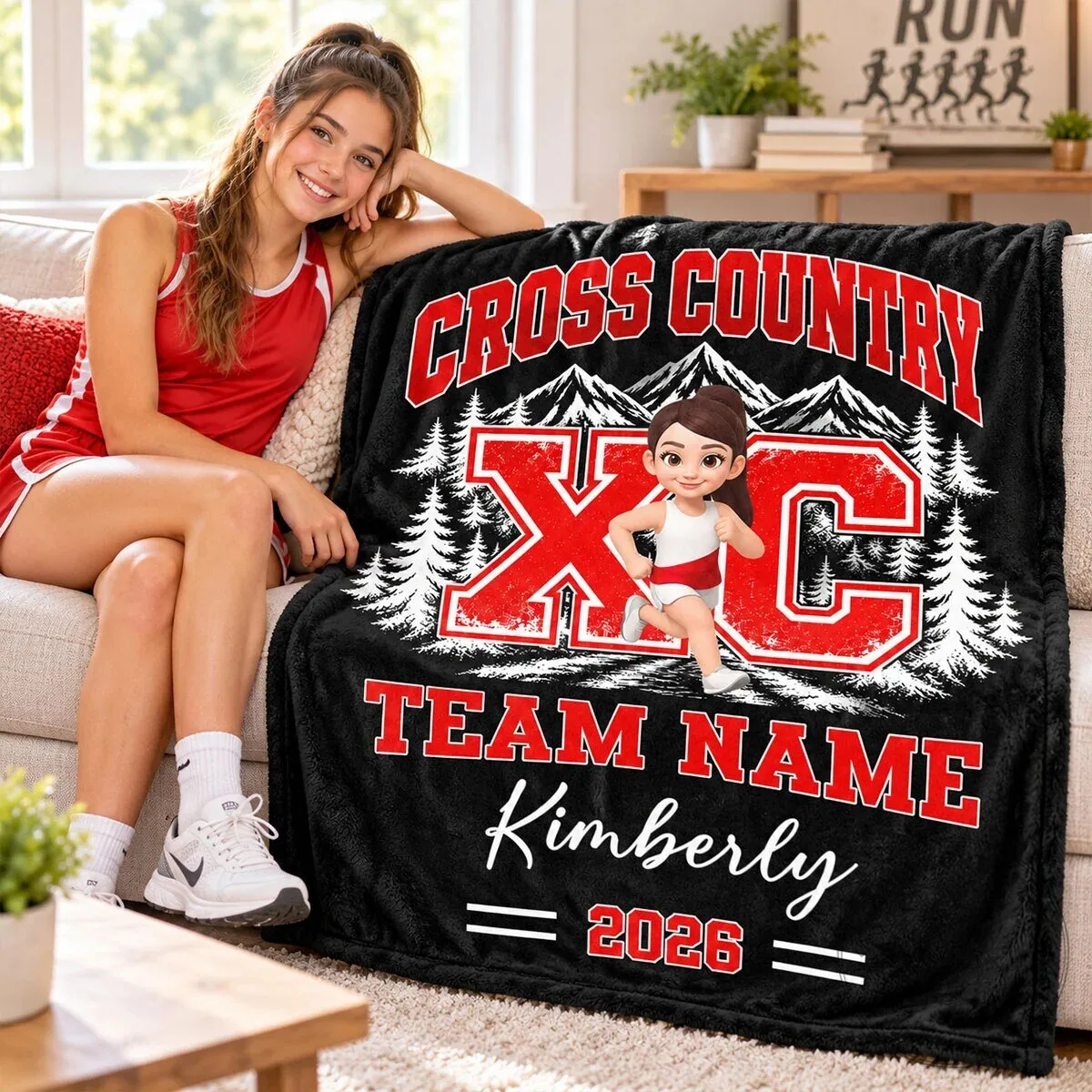 Personalized Cross Country Runner Team Name Custom Fleece Blanket