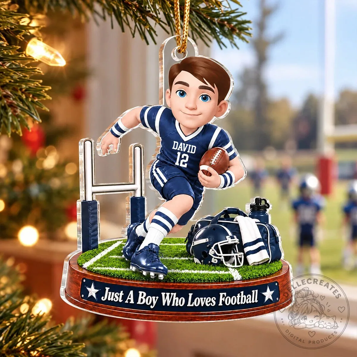 Personalized Football Player Acrylic Christmas Ornament - Just a Boy Who Loves Football