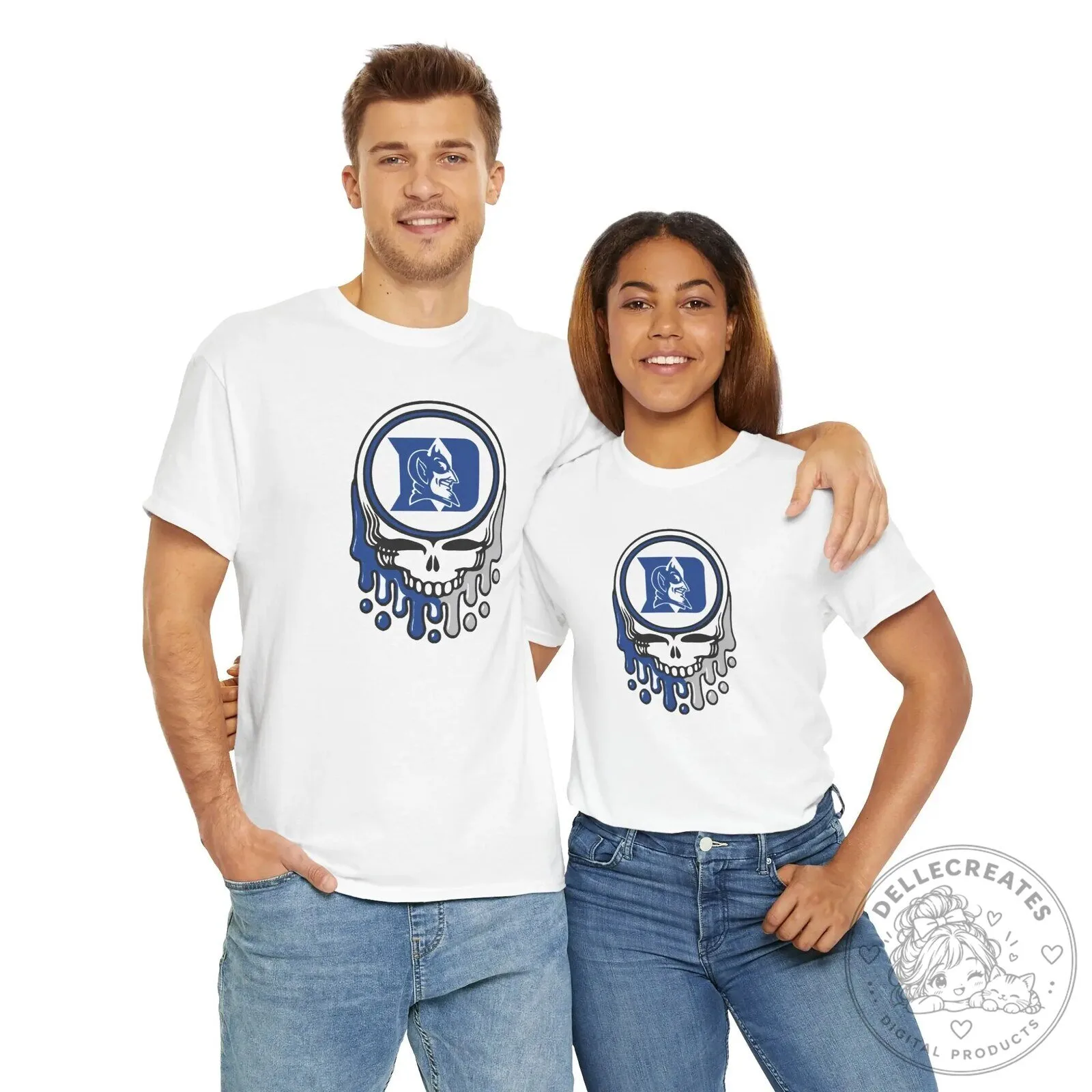 Duke University Blue Devils Dripping Skull Graphic Print T-Shirt