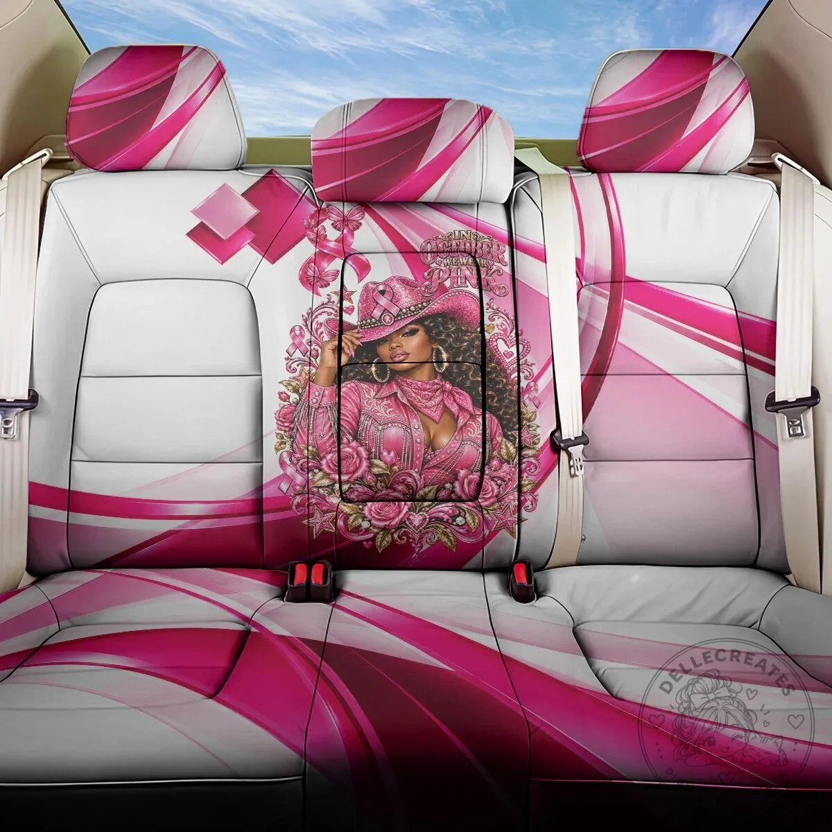 Western Wear Pink Ribbon Cowgirl Breast Cancer Awareness Car Seat Cover
