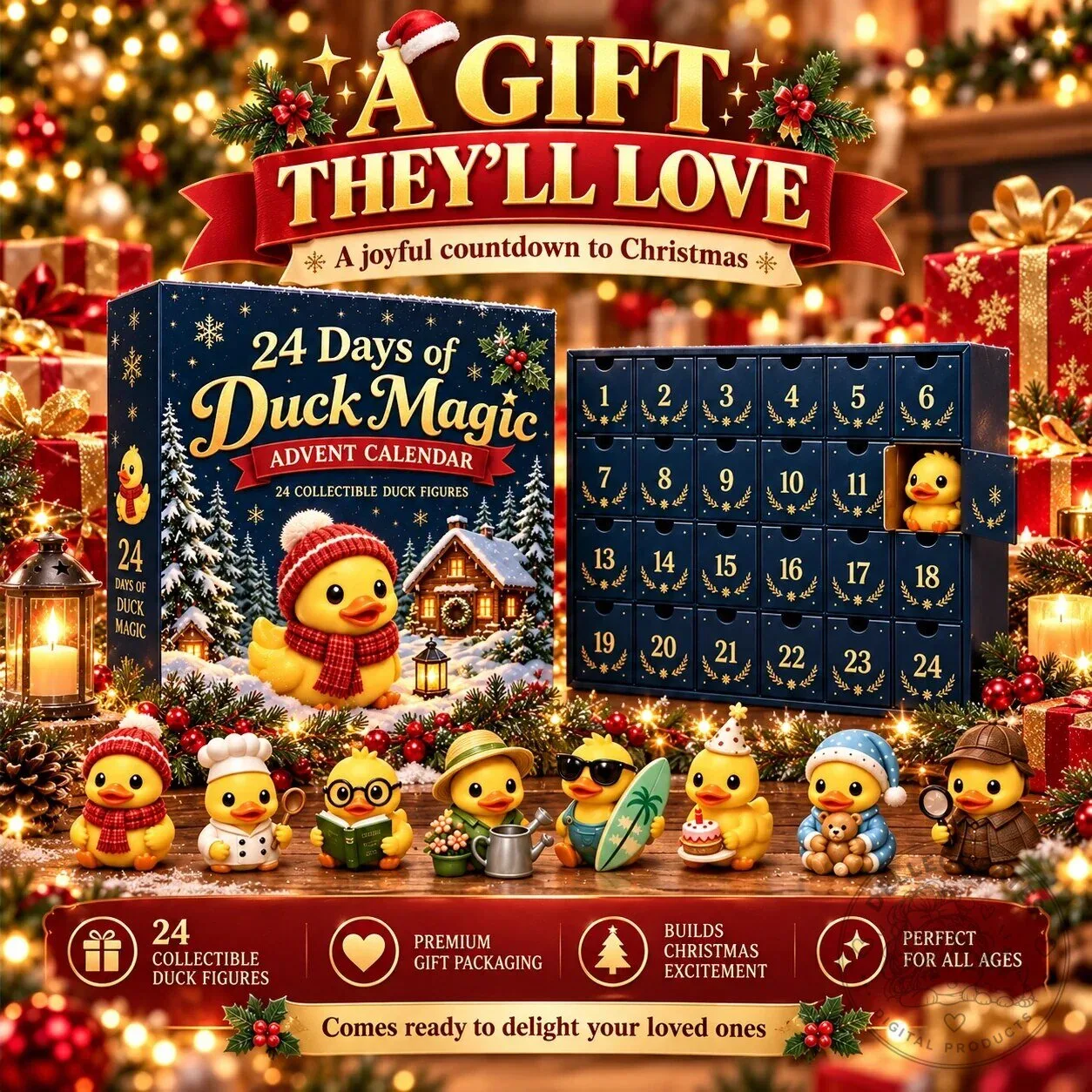 24 Days of Duck Magic Advent Calendar with Collectible Rubber Duck Figurines