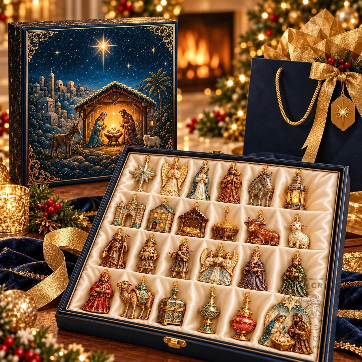 Nativity Story Advent Calendar with 24 Christmas Ornaments Countdown Gift Set