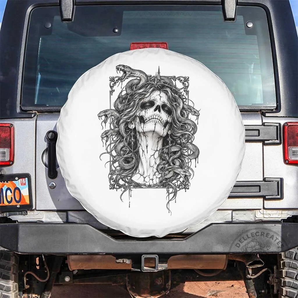 Gothic Medusa Skull Snake Greek Mythology Dark Fantasy Spare Tire Cover
