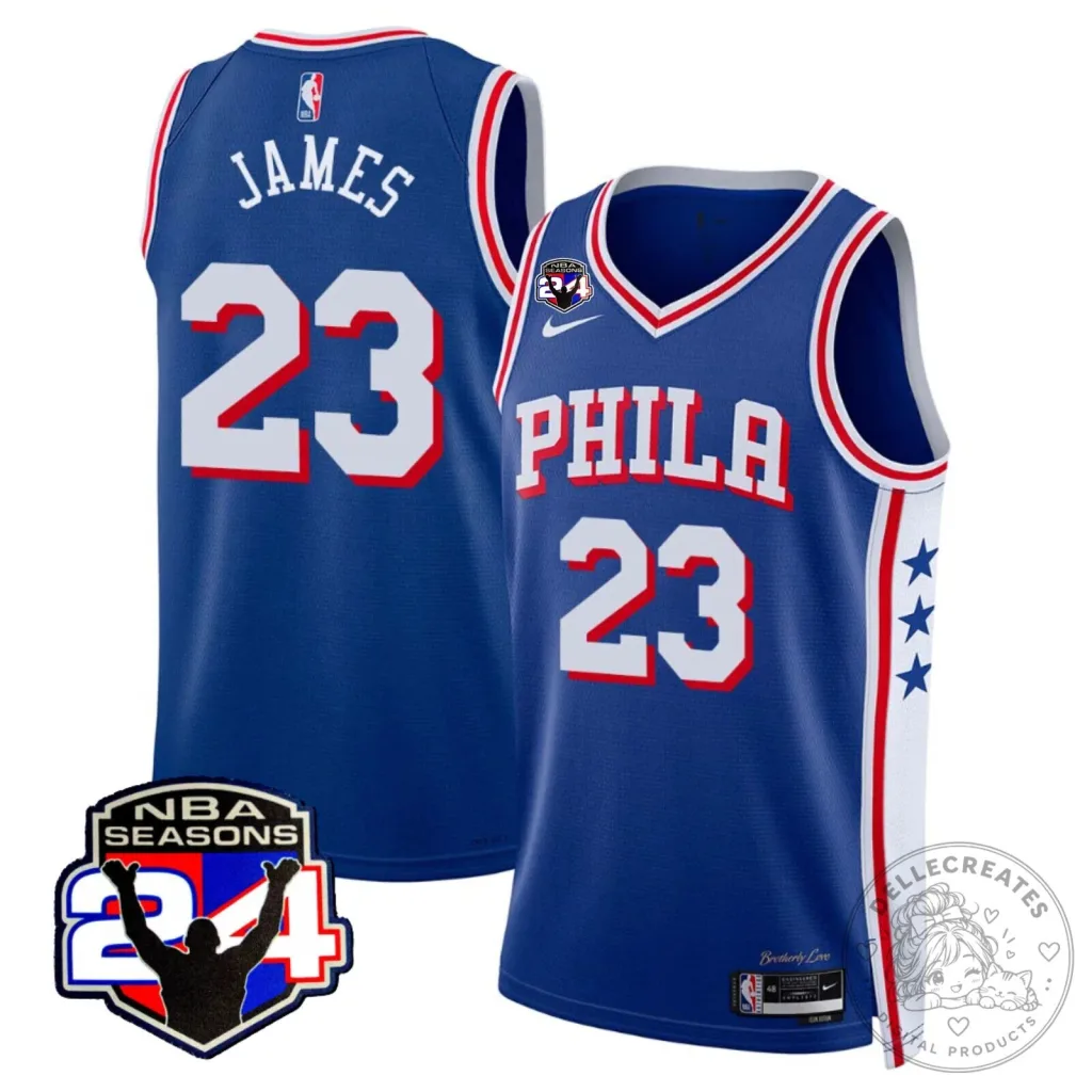 Philadelphia 76ers LeBron James Number 23 NBA Seasons Patch Basketball Jersey Philadelphia 76ers LeBron James Number 23 NBA Seasons Patch Basketball Jersey