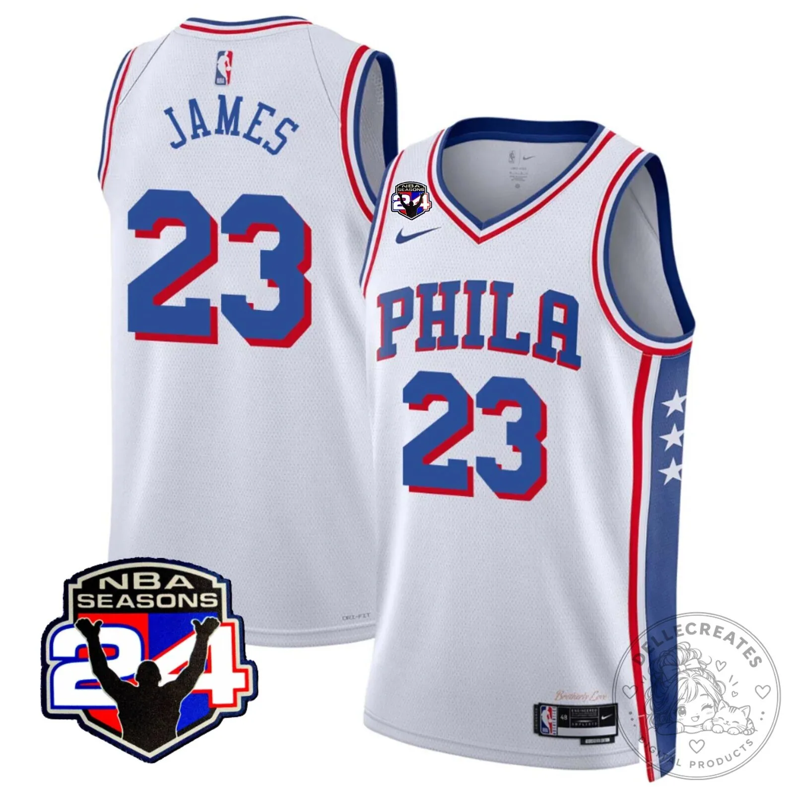 Philadelphia 76ers LeBron James Number 23 NBA Seasons Patch Basketball Jersey 7 Philadelphia 76ers LeBron James Number 23 NBA Seasons Patch Basketball Jersey