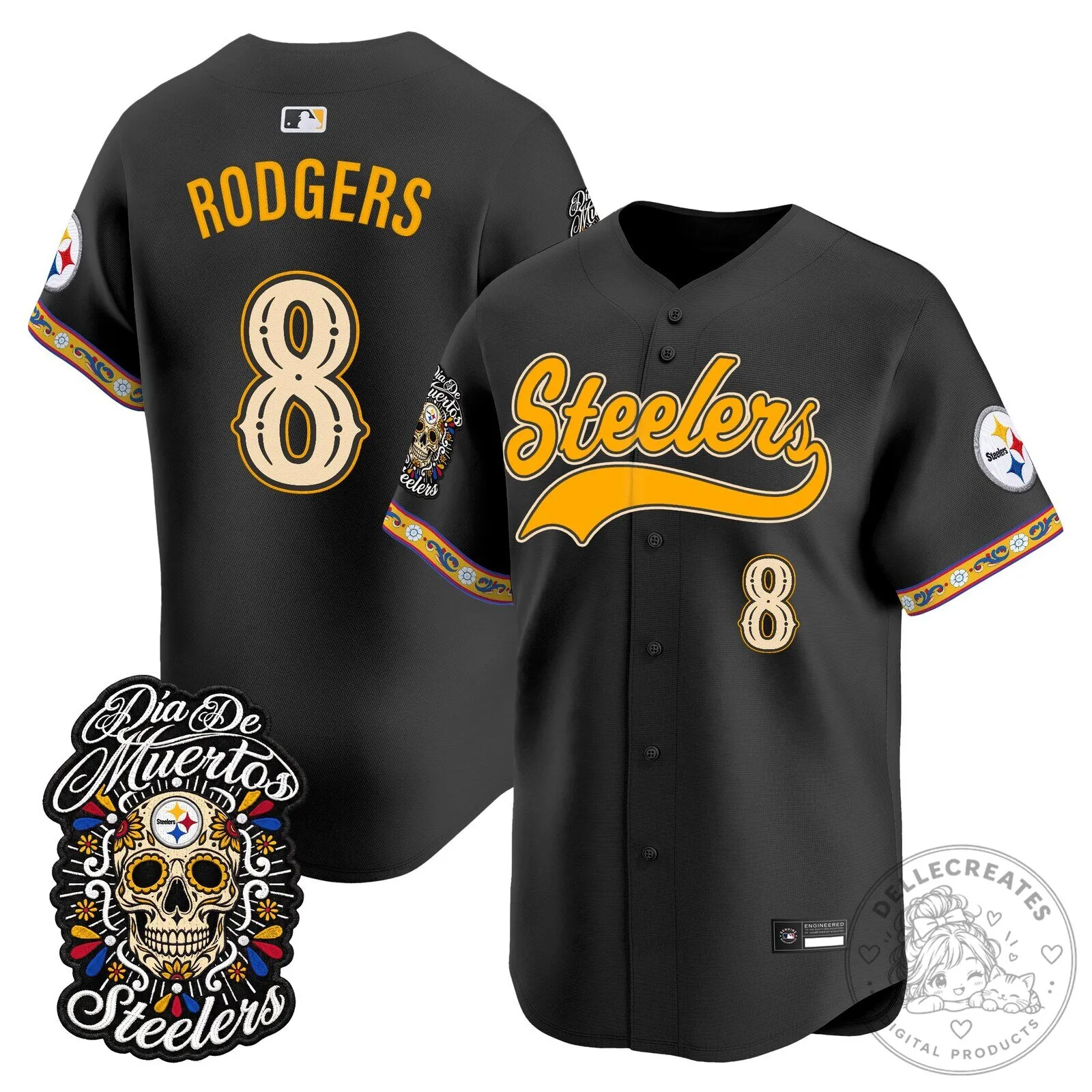 Baseball Jersey featuring Pittsburgh Steelers Dia de los Muertos design